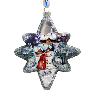 Snowman Play North Star Glass Ornament by G. DeBrekht - Christmas Santa Snowman Decor - 755-099