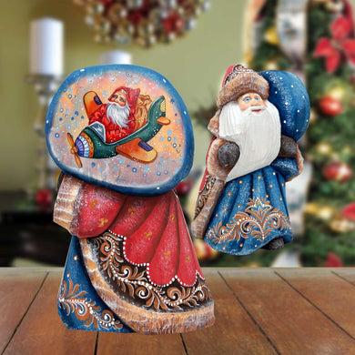 Holiday Gnome Santa Bag Hand-Painted WOODCARVED Masterpiece Figurine by G. DeBrekht - Christmas Decor - 8215555-DG