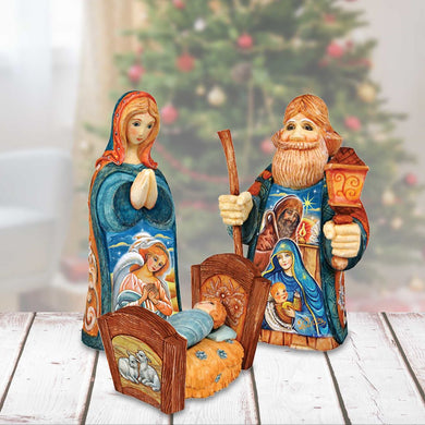 Holy Family Set of 3 Handcrafted Christmas Figurine - G. DeBrekht - Handpainted Nativity Holiday Decor - 53612-B3