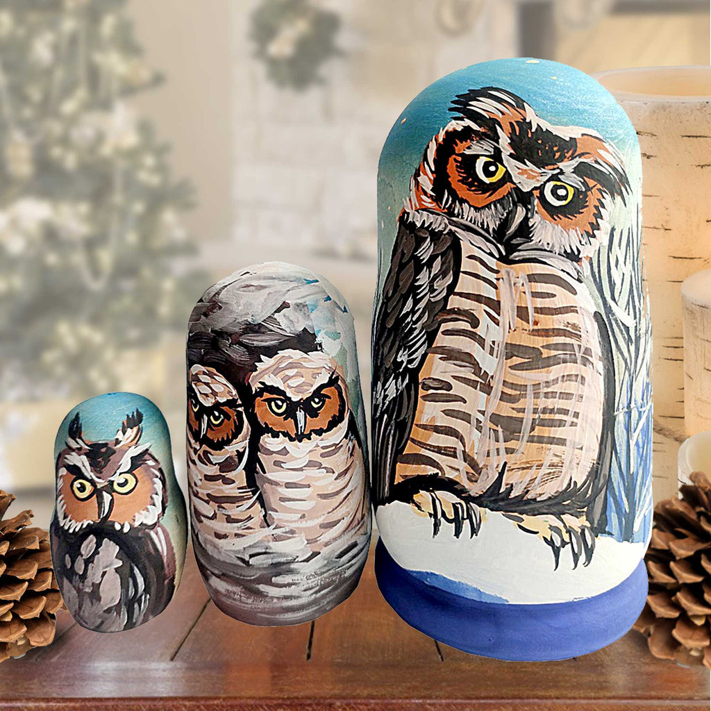 Owl 3-piece Russian Matreshka Nested Doll Dolls  Wildlife