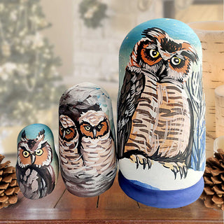Owl 3-piece Russian Matreshka Nested Doll Dolls  Wildlife