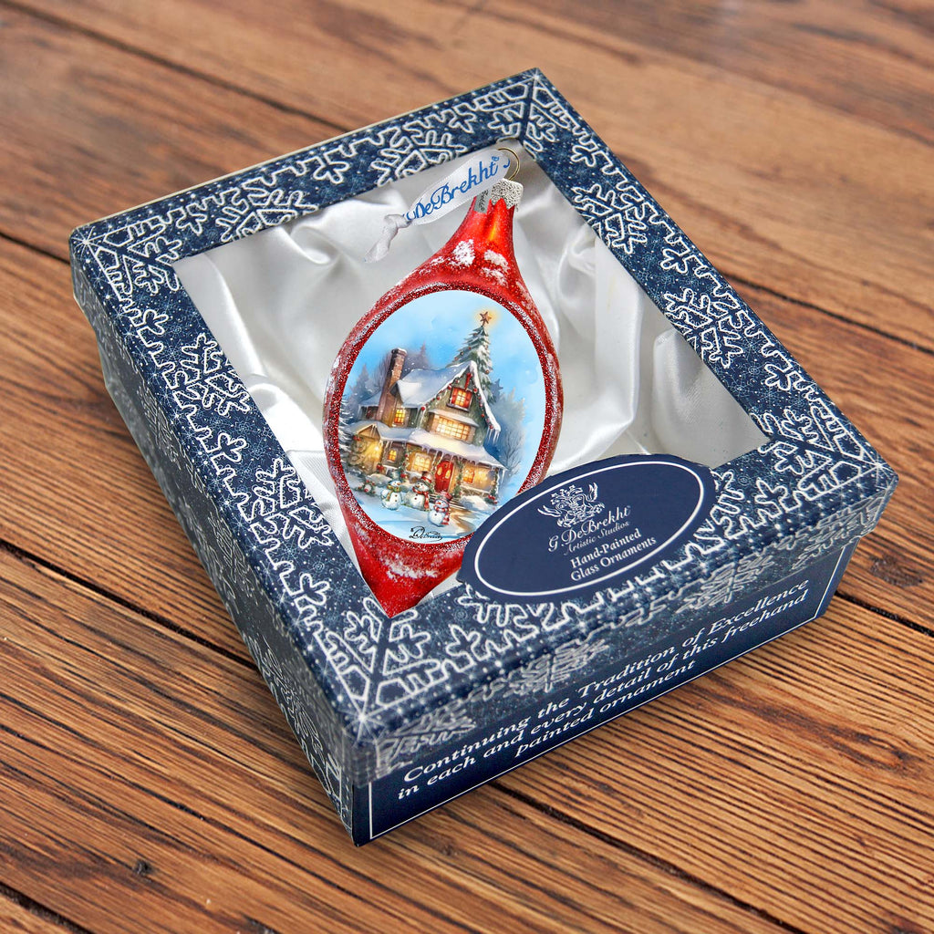 Christmas Cottage Drop Glass Ornament by G. Debrekht Christmas Santa Snowman Decor - 757-042