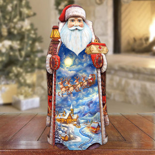 Enchanting Midnight Journey Hand-Painted WOODCARVED Masterpiece Figurine by G. DeBrekht - Santa Snowman Christmas Decor - 215869