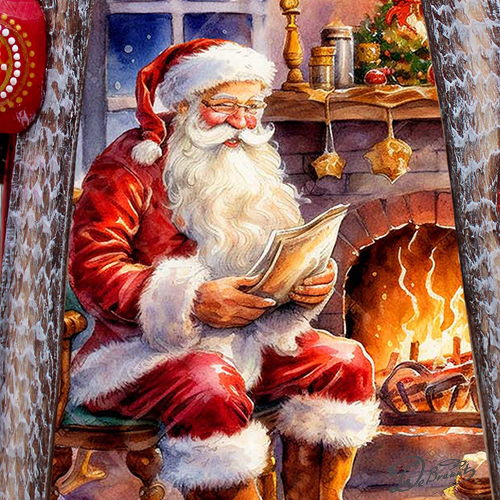 Fireside Magic List Santa Hand-Painted WOODCARVED Masterpiece by G. DeBrekht - Christmas Santa Snowman Decor - 210236SE