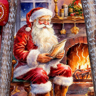 Fireside Magic List Santa Hand-Painted WOODCARVED Masterpiece by G. DeBrekht - Christmas Santa Snowman Decor - 210236SE