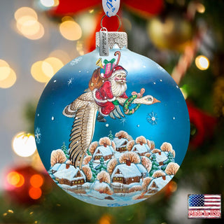Santa on Goose Ball Glass Ornament by G. DeBrekht - Christmas Santa Snowman Decor - 73312