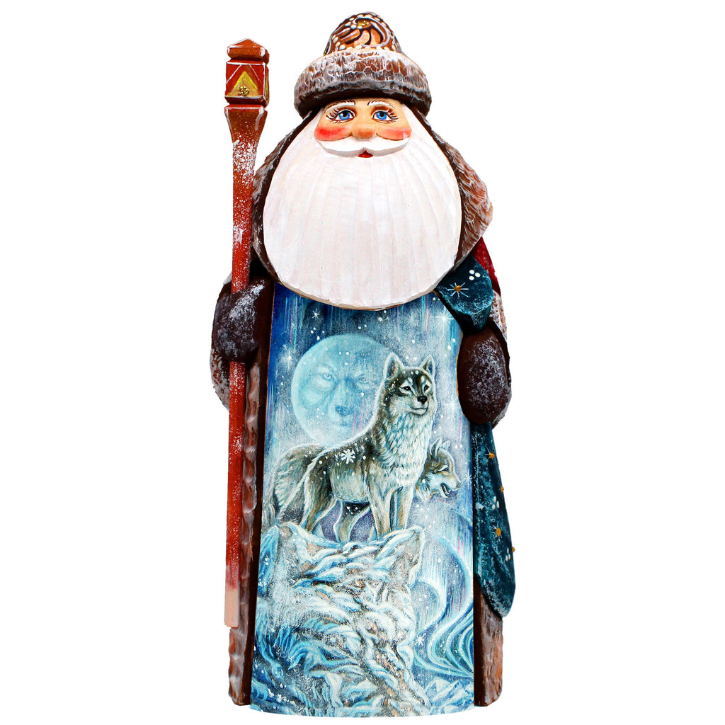 Winter Wolves Santa Hand-Painted WOODCARVED Masterpiece Figurine by G. DeBrekht - Christmas Decor - 8201020