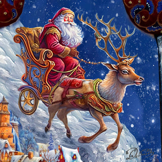 Joyful Sleigh Descent Santa Hand-Painted WOODCARVED Masterpiece Figurine by G. DeBrekht - Santa Snowman Christmas Decor - 215870