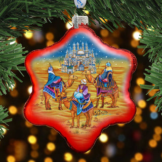 Three Kings Snowflake Glass Ornament by G. DeBrekht - Nativity Holiday Decor - 754-009