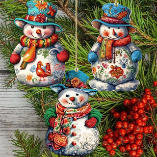 Snowman Decorative Eco Wood Ornaments Set of 3 by G. Debrekht - Christmas Decor - 8091023-S3