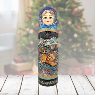 Sleigh Ride Hand-Painted Wooden Bottle Holder, Wine Box, Tall Gift Box by G. DeBrekht - Christmas Decor - 190091