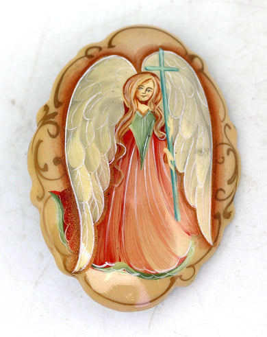 Handpainted Lacquered Miniature Jewelry Brooch Pin by G.DeBrekht Unique Handmade Gift Collectible and Home Decoration