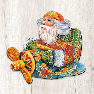 Santa On the Airplane Door Decor by G. DeBrekht - Christmas Santa Snowman Decor - 8112030H
