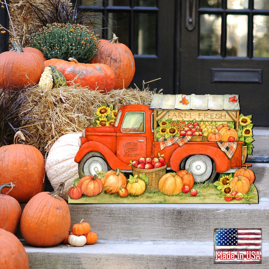 Pumpkin Produce Truck Thanksgiving Door Decor by Susan Winget - Halloween Decor - 8471202H-SW
