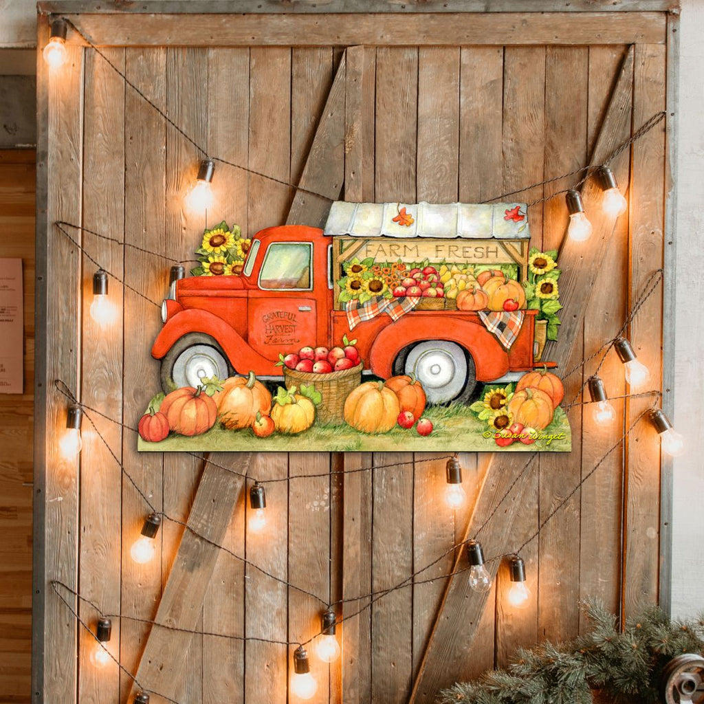 Pumpkin Produce Truck Thanksgiving Door Decor by Susan Winget - Halloween Decor - 8471202H-SW