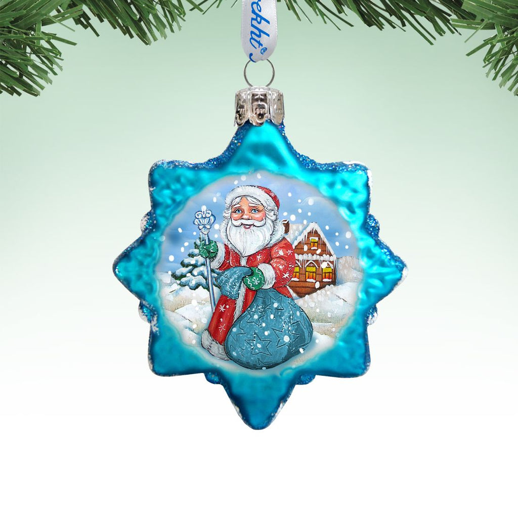 Santa With Blue Bag Mercury Glass Ornament by G. DeBrekht - Christmas Santa Snowman Decor - 777385