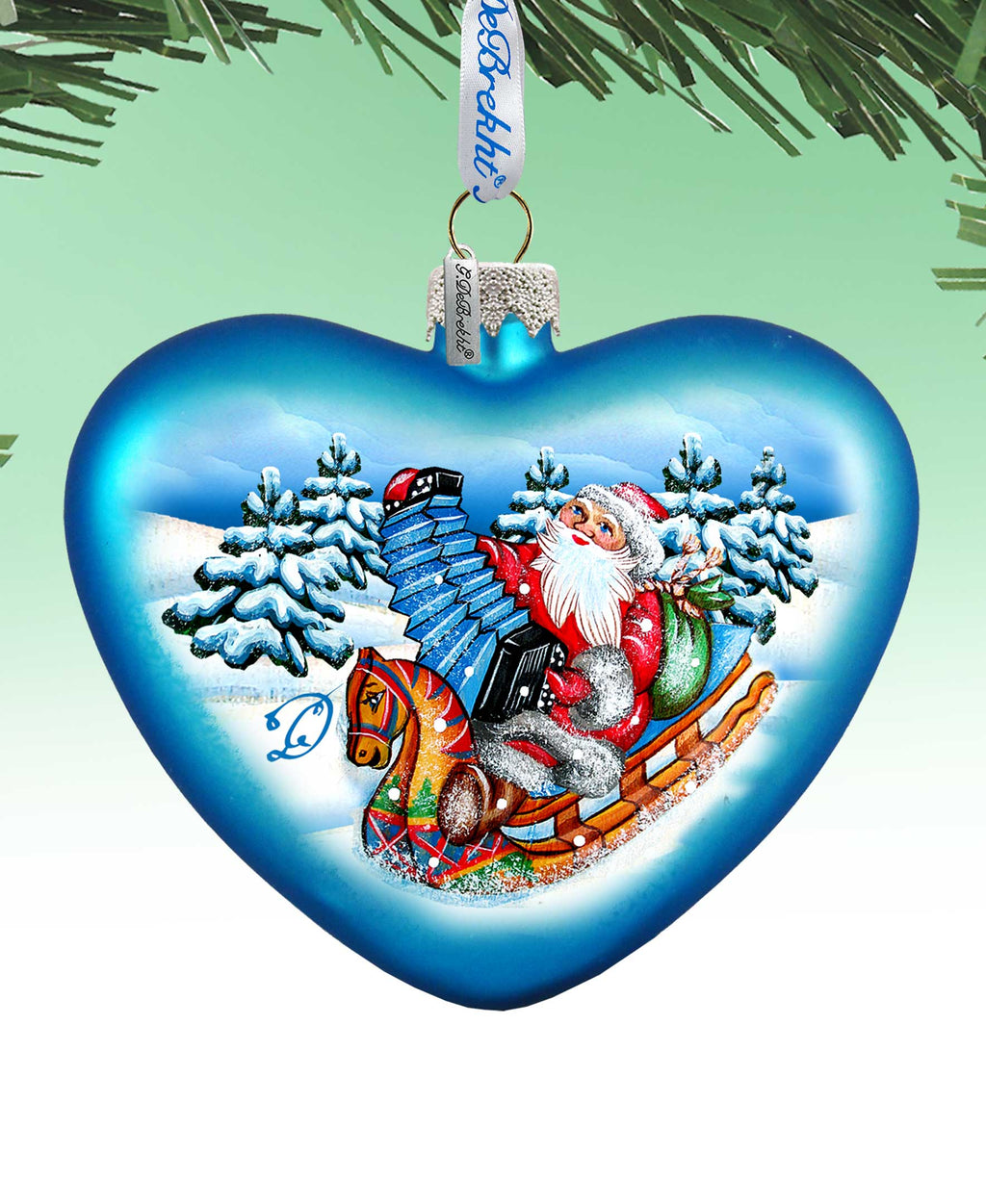 Love Heart Accordion Santa Glass Ornament by G. DeBrekht - Christmas Santa Snowman Decor - 752-023