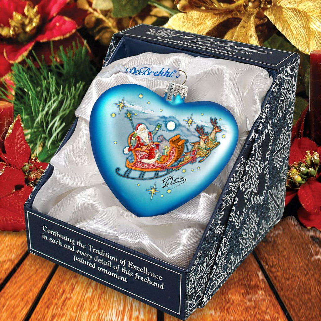 Santa on His Way Glass Ornament by G. DeBrekht - Christmas Santa Snowman Decor - 753-005