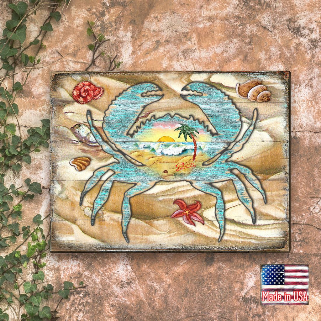 Vintage Spada Crab Wooden Coastal Wall Art by Nature Wonders - Coastal Sea-Life Decor - 95224-1B
