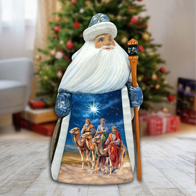 Three Kings Santa Hand-Painted WOODCARVED Figurine by G. DeBrekht - Nativity Holiday Decor - 8209018