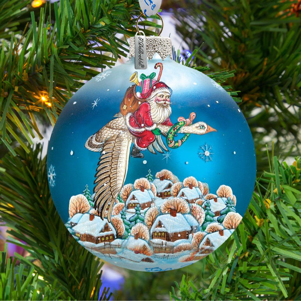 Santa on Goose Ball Glass Ornament by G. DeBrekht - Christmas Santa Snowman Decor - 73312
