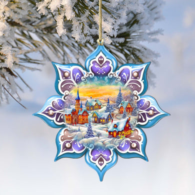 Christmas Village Snowflake Wooden Ornaments by G. Debrekht - Christmas Decor - 8688417