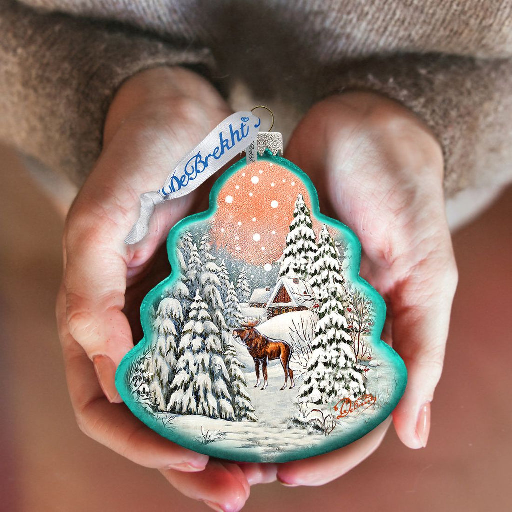 Winter Village with Moose Tree Glass Ornament by G. DeBrekht - Christmas Decor - 762-021