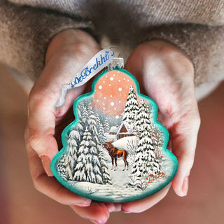 Winter Village with Moose Tree Glass Ornament by G. DeBrekht - Christmas Decor - 762-021