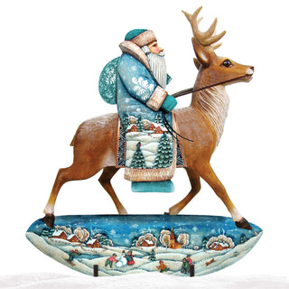 Reindeer Santa Christmas Outdoor Scene by G. DeBrekht - Christmas Santa Snowman Decor - 8151123F