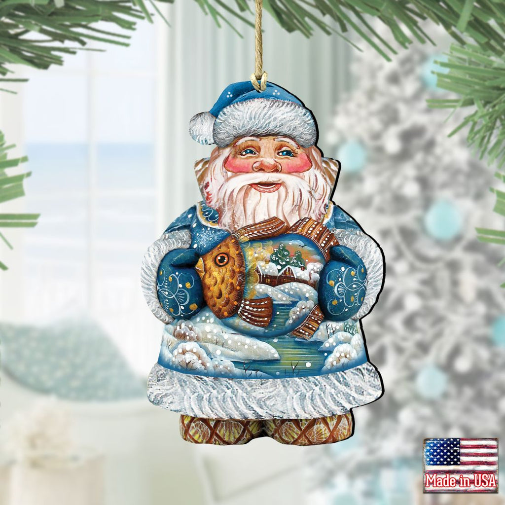 Goldfish Santa Christmas Wooden Ornaments by G. DeBrekht - Christmas Santa Snowman Decor - 8118201