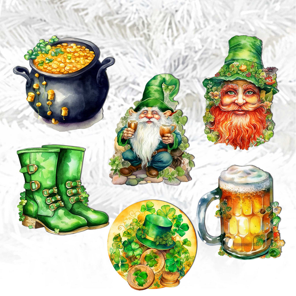 St. Patrick Day Clip-On Eco Wood Decorative Ornaments Set of 6 by G. Debrekht - St. Patrick Day Decor - 8090058C-S6