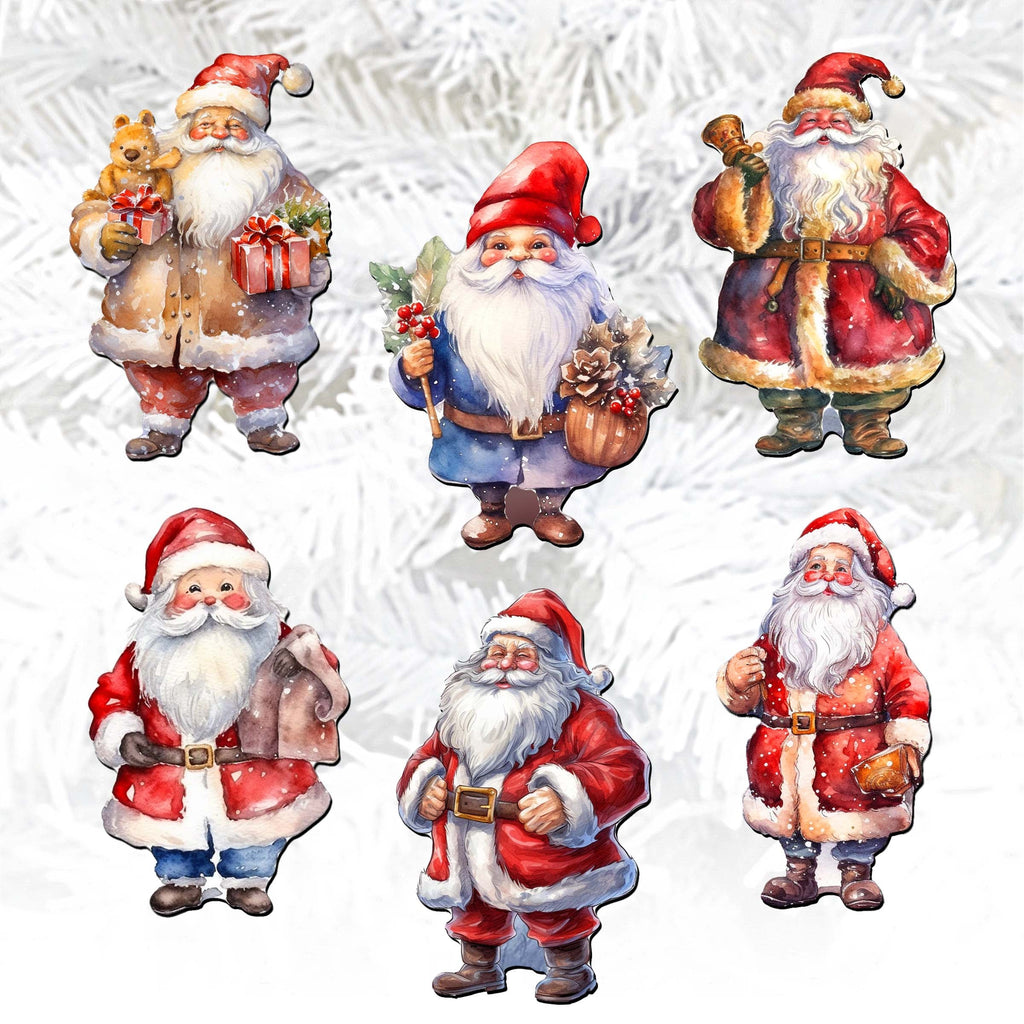 Santa Clip-On Eco Wood Decorative Ornaments Set of 6 by G. Debrekht - Christmas Decor - 8090009C-S6