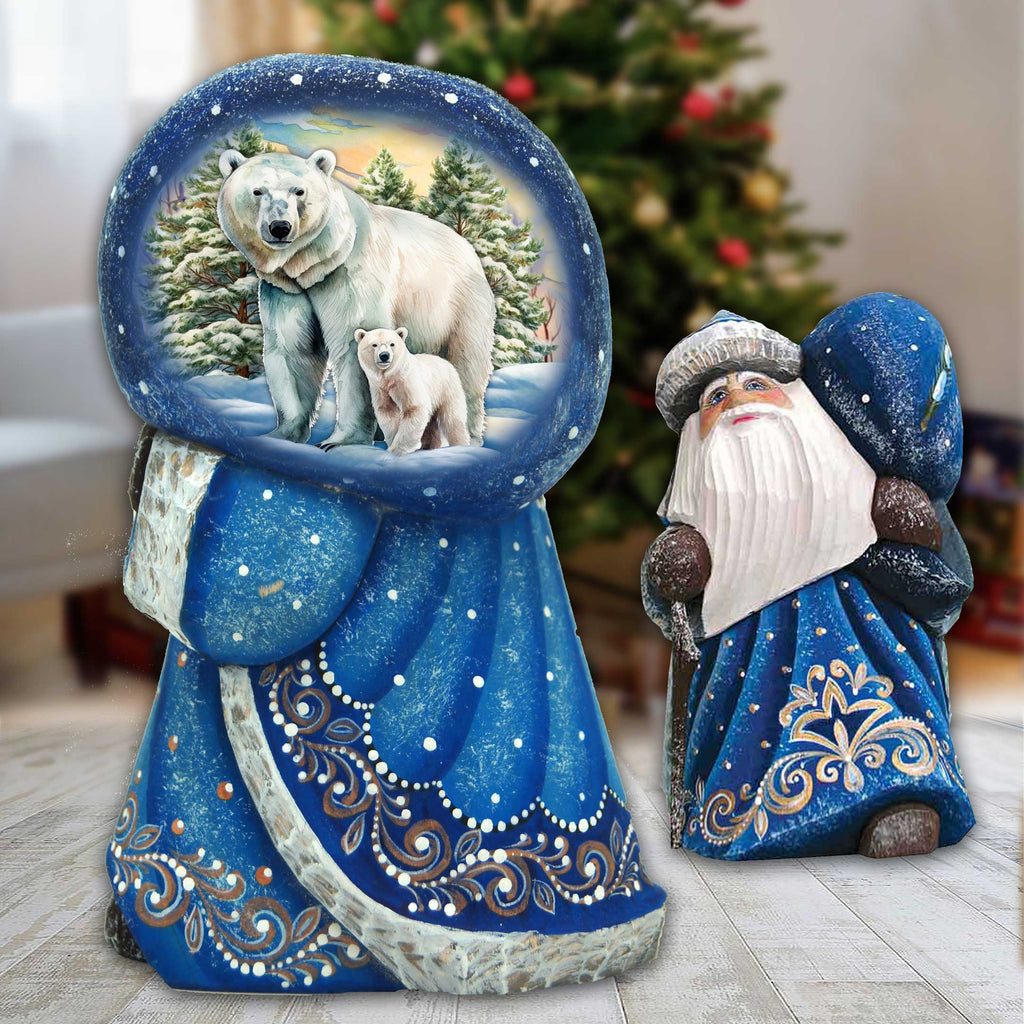 Polar Bears Santa with Bag Hand-Painted WOODCARVED Masterpiece by G. DeBrekht - Christmas Decor - 8215561