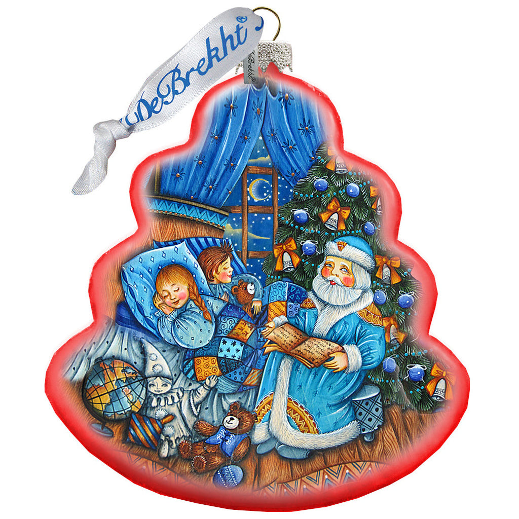 Christmas Night Wreath Glass Ornament by G. DeBrekht - Christmas Santa Snowman Decor - 762-020