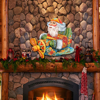 Santa On the Airplane Door Decor by G. DeBrekht - Christmas Santa Snowman Decor - 8112030H