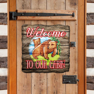 Welcome Cabin Bears Wall Door Hanger by G. DeBrekht - Wildlife Holiday Decor - 8114080H