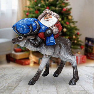 Elk Traveler Santa Hand-Painted WOODCARVED Masterpiece by G. DeBrekht - Wildlife Holiday Decor - 820015