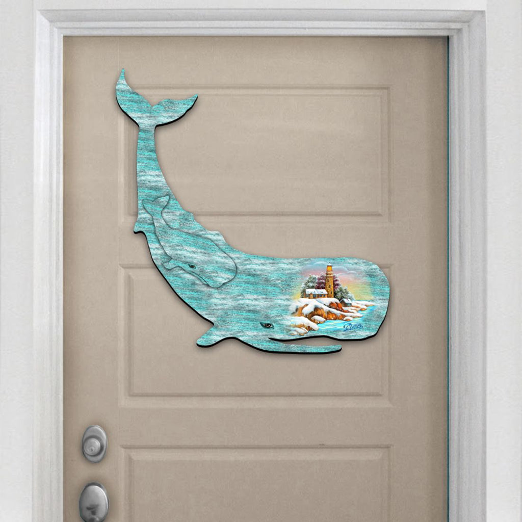 Whale Family Decorative Door Decor by G. DeBrekht - Coastal Holiday Decor - 8198516H