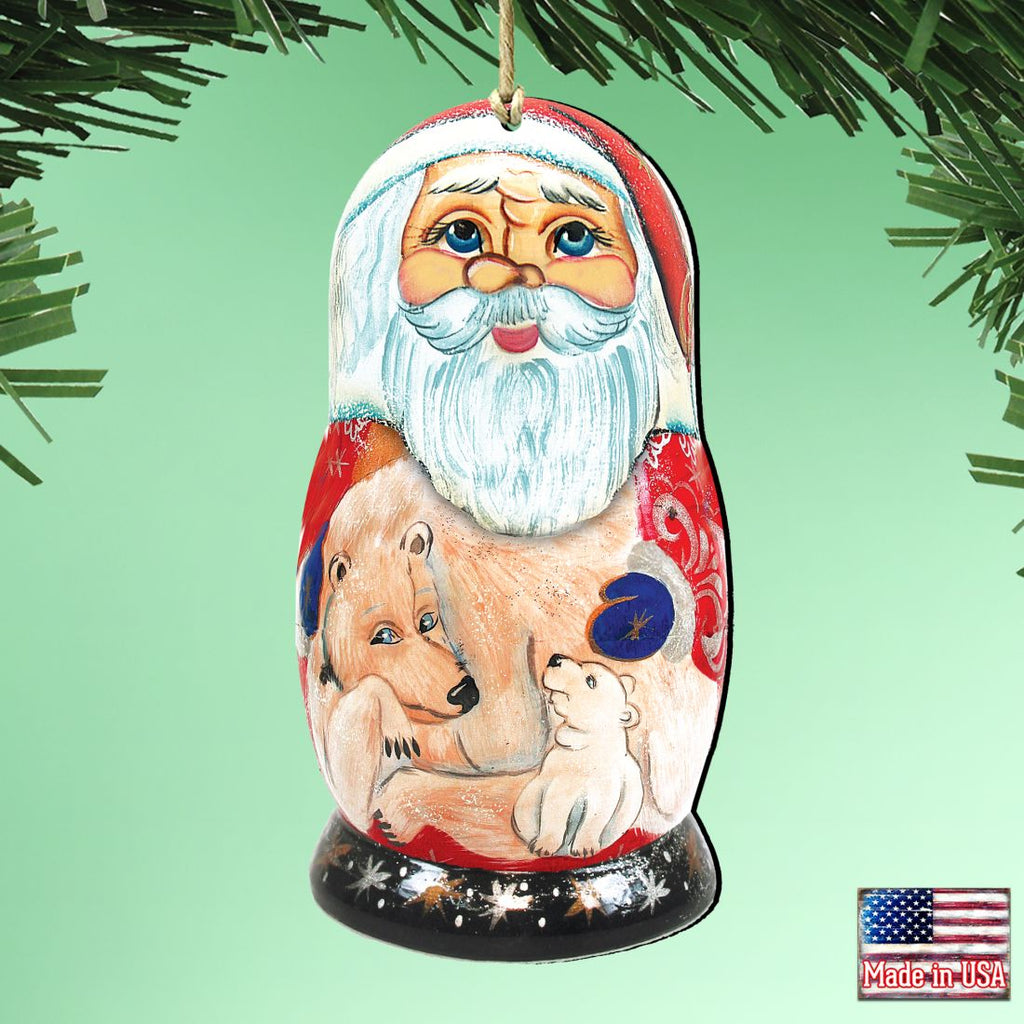 Polar Bear Santa Matreshka Wooden Ornaments by G. DeBrekht - Christmas Santa Snowman Decor - 8110718