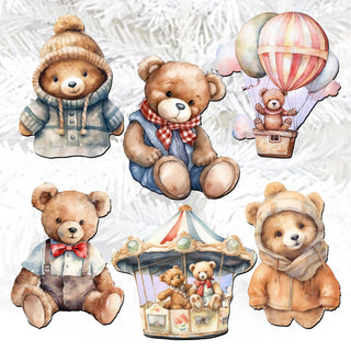 Teddy Bear Clip-On Eco Wood Decorative Ornaments Set of 6 by G. Debrekht - Christmas Decor - 8090025C-S6