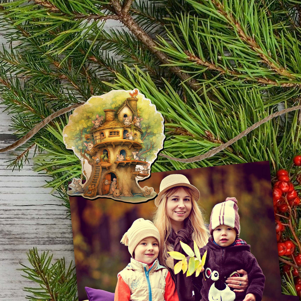 Tree House Clip-On Eco Wood Decorative Ornaments Set of 6 by G. Debrekht - Christmas Decor - 8090026C-S6