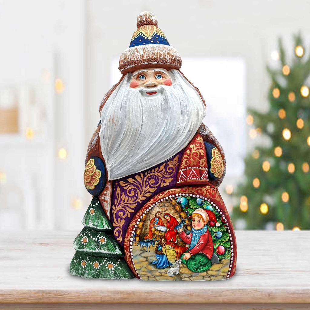 Nativity by the Christmas Tree Santa Hand-Painted WOODCARVED Masterpiece Figurine by G. DeBrekht - Christmas Decor - 8206015