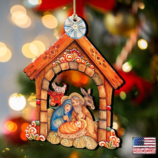 Village Nativity Christmas Wooden Ornaments by G. DeBrekht - Nativity Holiday Decor - 8152630