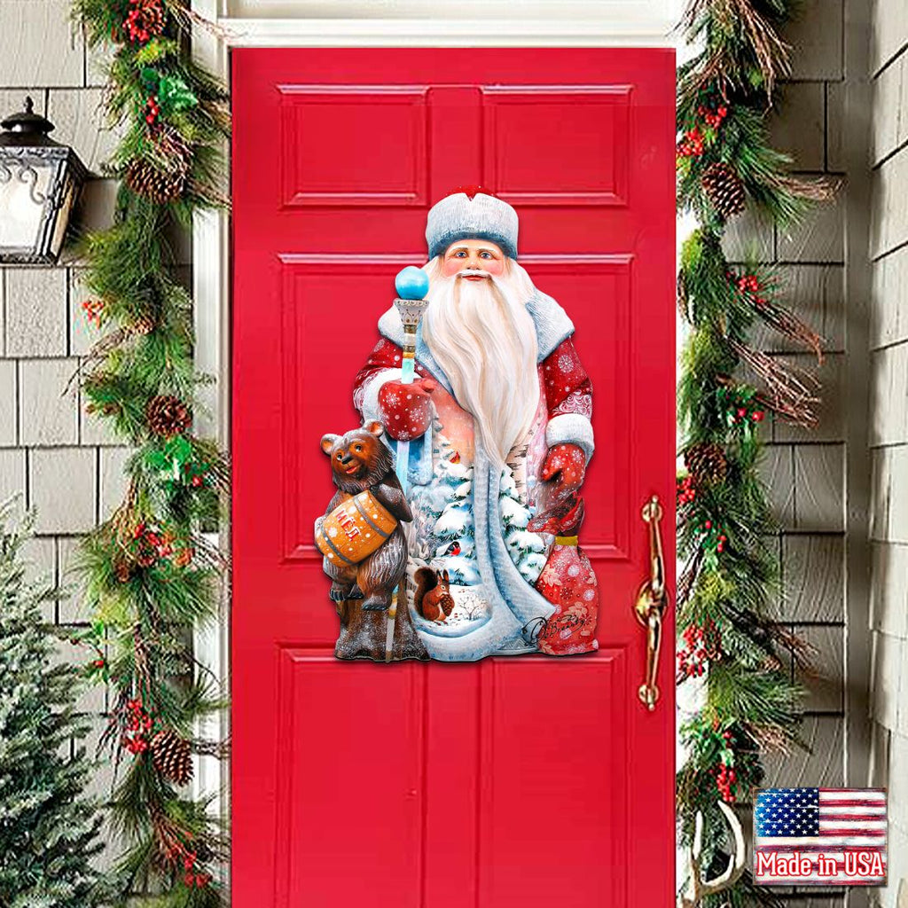Santa and a Honey Bear Door Decor by G. DeBrekht - Christmas Santa Snowman Decor - 8128811H