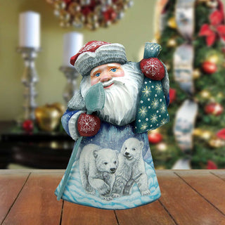Polar Cubs Santa Hand-Painted WOODCARVED Masterpiece by G. DeBrekht - Wildlife Holiday Decor - 8215012 *** PRE-ORDER - Handmade Just for You! ***