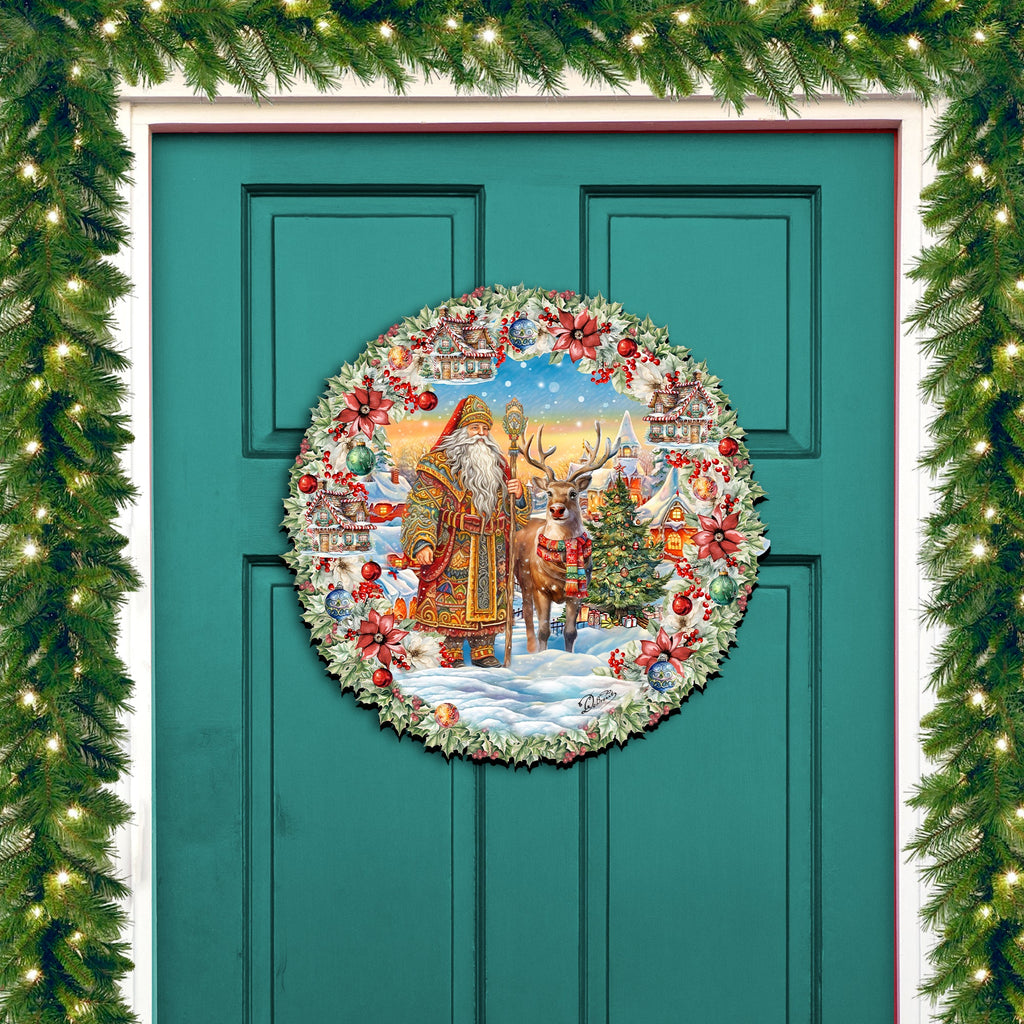 Santa's Magical Cottage Holiday Door Decor by G. Debrekht - Christmas Santa Snowman Decor - 8611066H