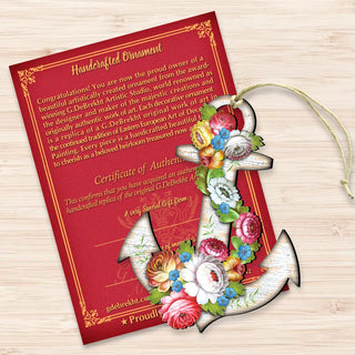 Floral Anchor Wooden Ornaments by G. DeBrekht - Coastal Holiday Decor - 8198521-4