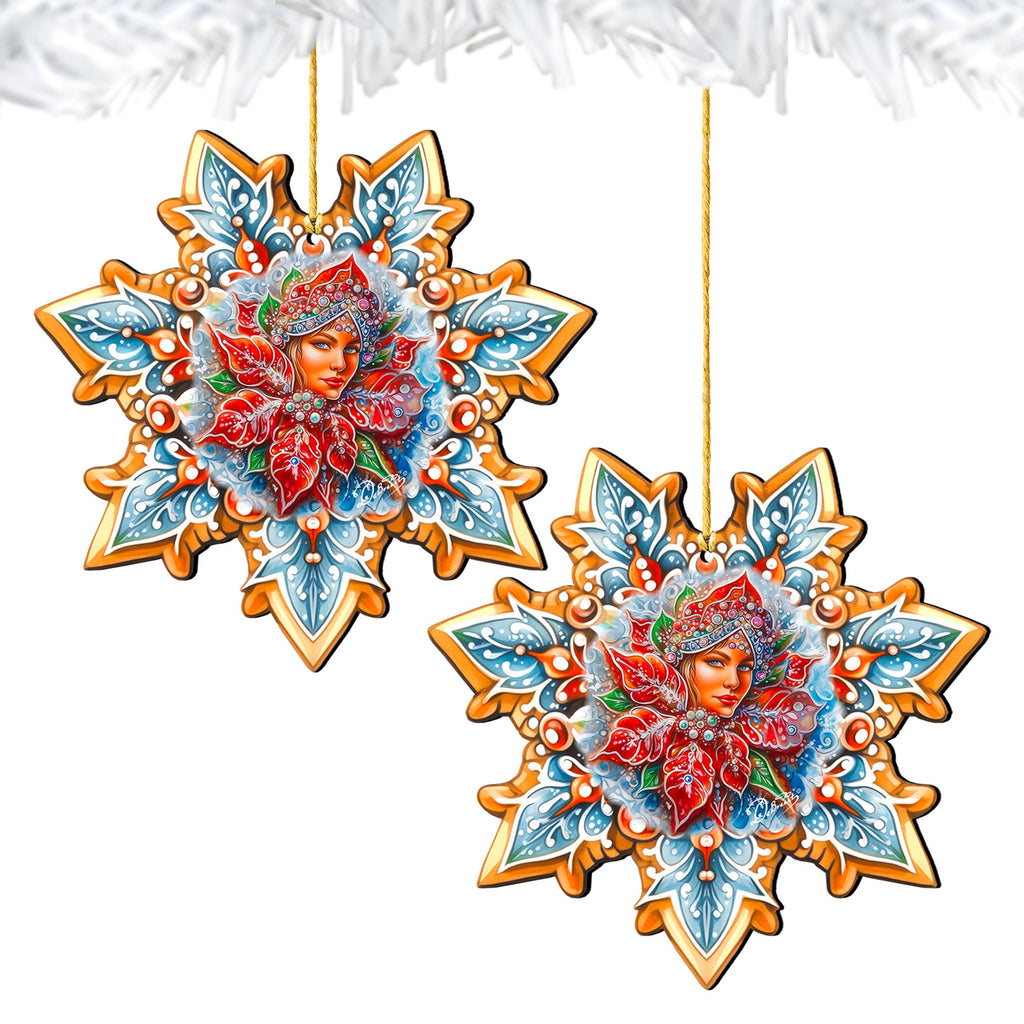 Snow Maiden Snowflake Wooden Ornaments by G. Debrekht - Christmas Decor - 8688401