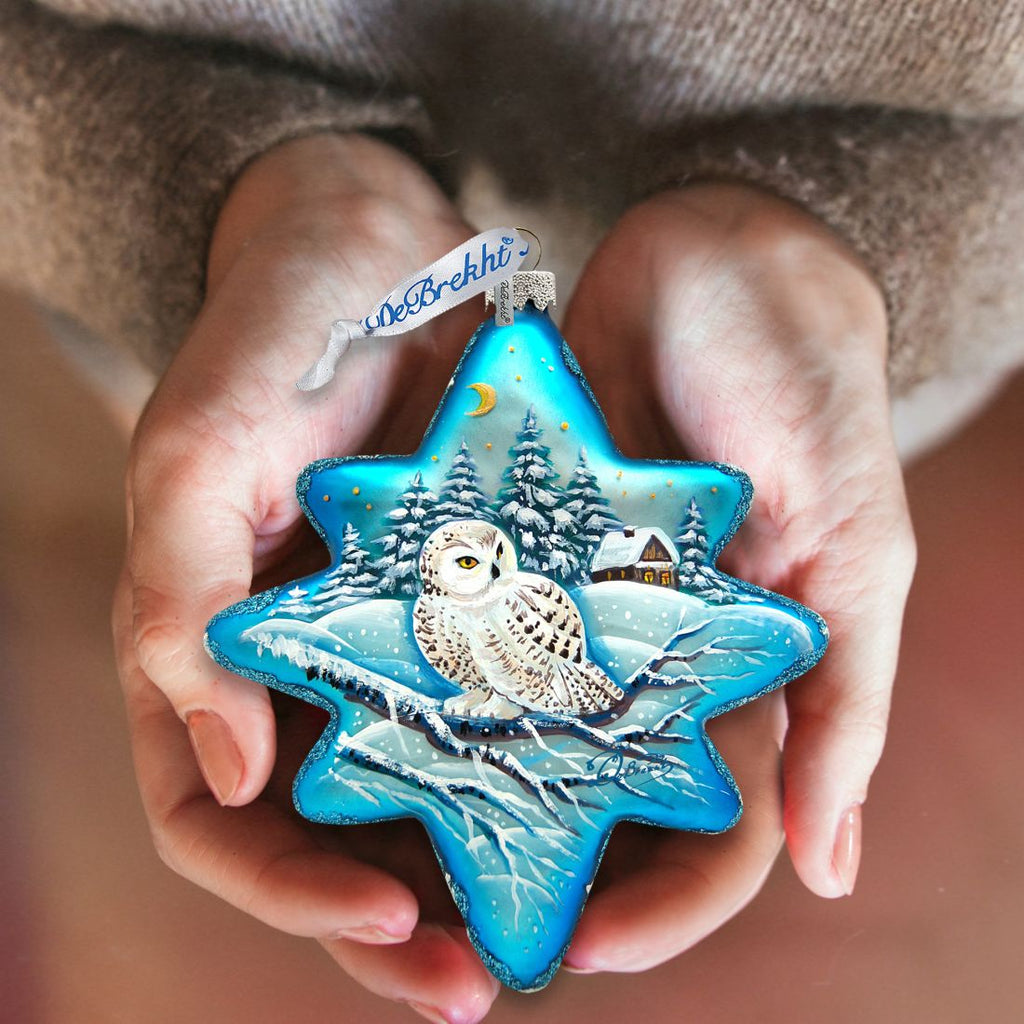 White Owl North Star Glass Ornament by G. DeBrekht - Wildlife Holiday Decor - 755-091