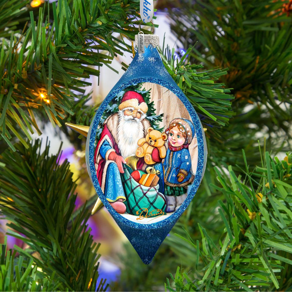 Toy Bag Drop Glass Ornament by G. DeBrekht - Christmas Santa Snowman Decor - 757-024